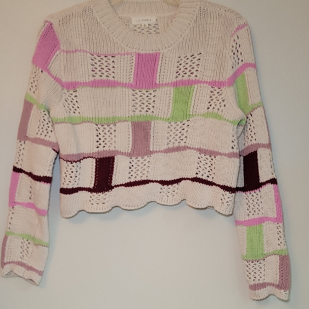 La Hearts Multicolor Cropped Sweater Woman's‎  Sm Y2K Knit